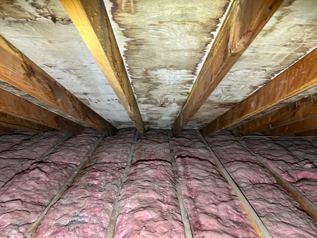 Discoloration spreading along the roof deck